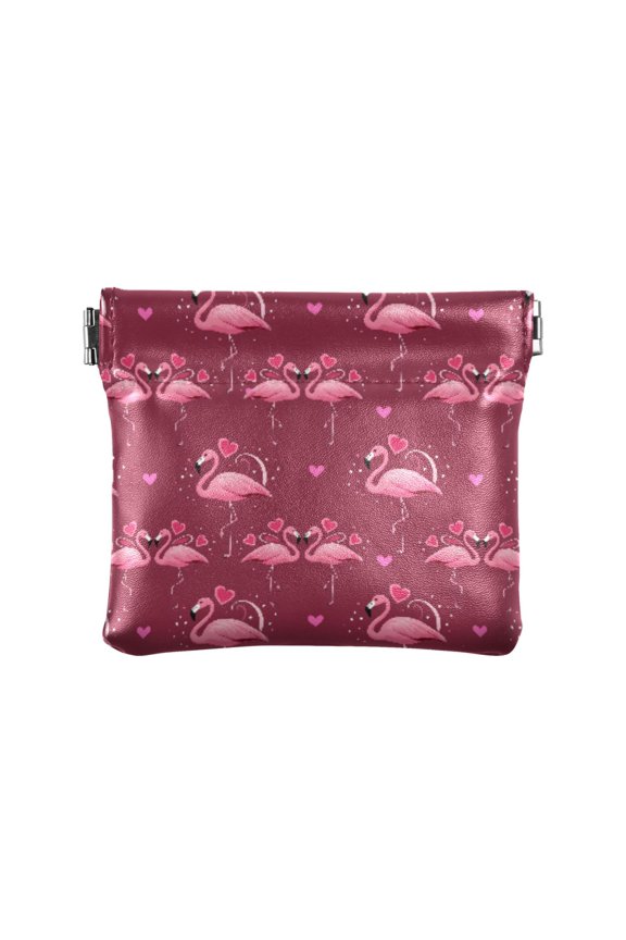 Women's Coin Purse Flamingo Love Pattern Small Leather Zipperless Wallet Card Holder Keychain Essentials