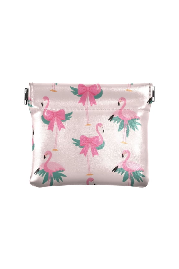 Women's Coin Purse Flamingo Pattern Small Leather Zipperless Wallet Card Holder Keychain Essentials