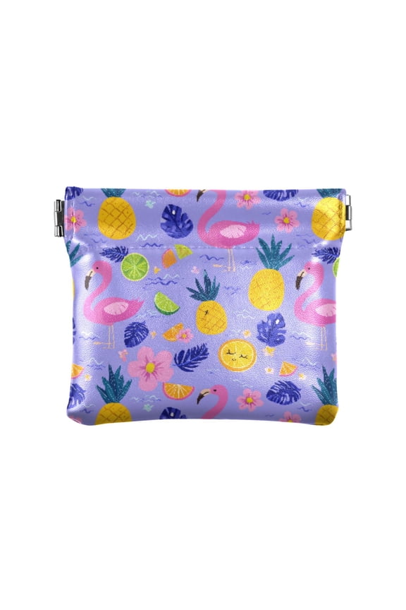 Women's Coin Purse Flamingo Pineapple Pattern Small Leather Zipperless Wallet Card Holder Keychain Essentials