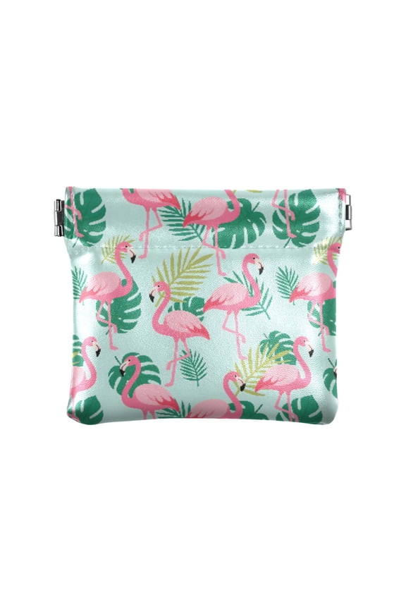 Women's Coin Purse Flamingo Tropical Leaves Pattern Small Leather Zipperless Wallet Card Holder Keychain Essentials