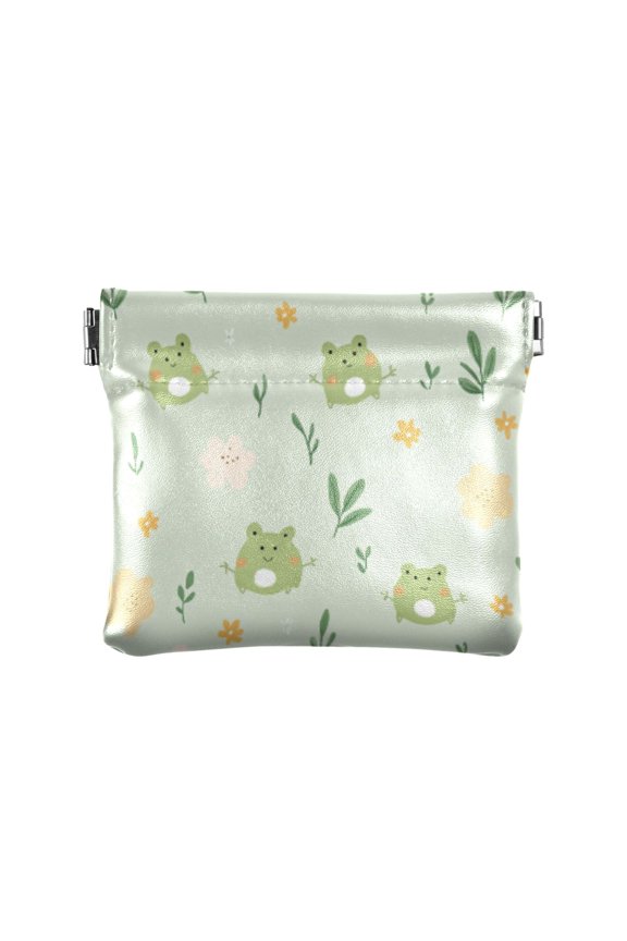 Women's Coin Purse Frog and Flowers Small Leather Zipperless Wallet Card Holder Keychain Essentials