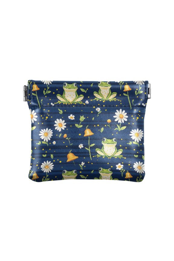 Women's Coin Purse Frogs Pattern Small Leather Zipperless Wallet Card Holder Keychain Essentials