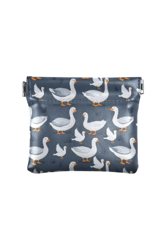 Women's Coin Purse Geese Bird Pattern Small Leather Zipperless Wallet Card Holder Keychain Essentials