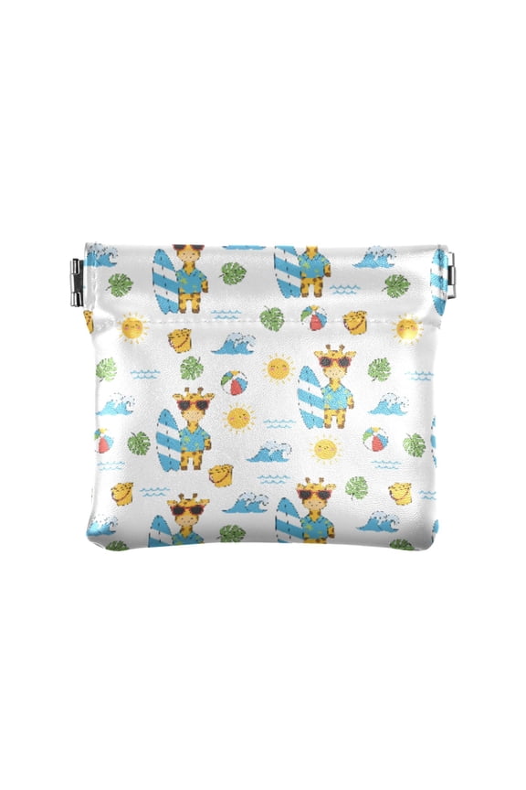 Women's Coin Purse Giraffe Surfing Small Leather Zipperless Wallet Card Holder Keychain Essentials