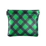 Womens Coin Purse Green Grid Pattern Small Leather Zipperless Wallet Card Holder Keychain Essentials