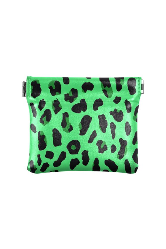 Women's Coin Purse Green Leopard Print Small Leather Zipperless Wallet Card Holder Keychain Essentials