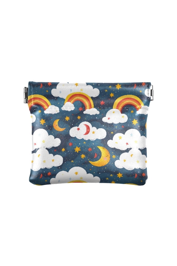 Women's Coin Purse Hand Drawn Rainbow Pattern Small Leather Zipperless Wallet Card Holder Keychain Essentials