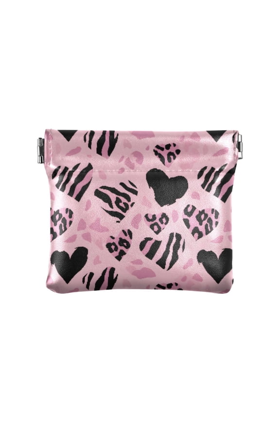 Women's Coin Purse Heart Leopard Print Pattern Small Leather Zipperless Wallet Card Holder Keychain Essentials