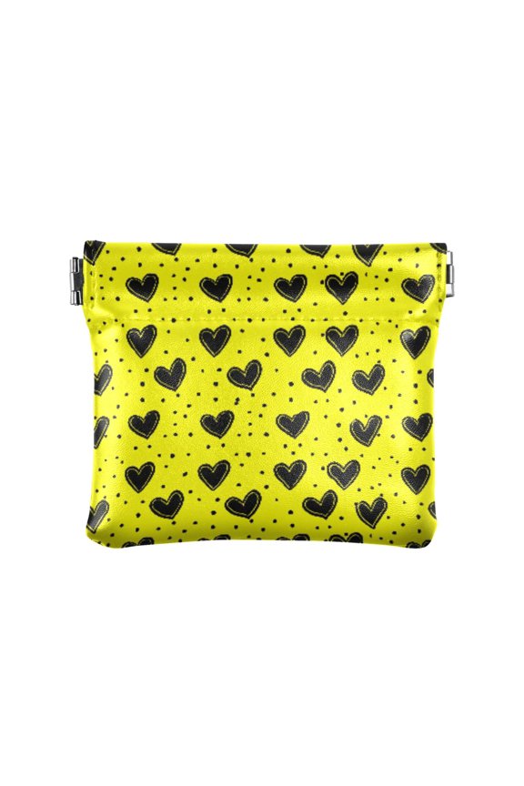 Women's Coin Purse Heart Polka Dots Pattern Small Leather Zipperless Wallet Card Holder Keychain Essentials