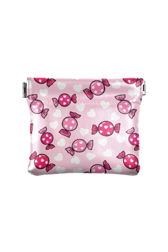 Women's Coin Purse Heart Shaped Candy Small Leather Zipperless Wallet Card Holder Keychain Essentials