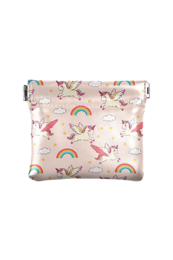 Women's Coin Purse Horse Cloud Rainbow Pattern Small Leather Zipperless Wallet Card Holder Keychain Essentials