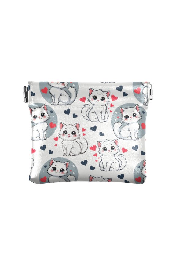 Women's Coin Purse Kitten Heart Small Leather Zipperless Wallet Card Holder Keychain Essentials