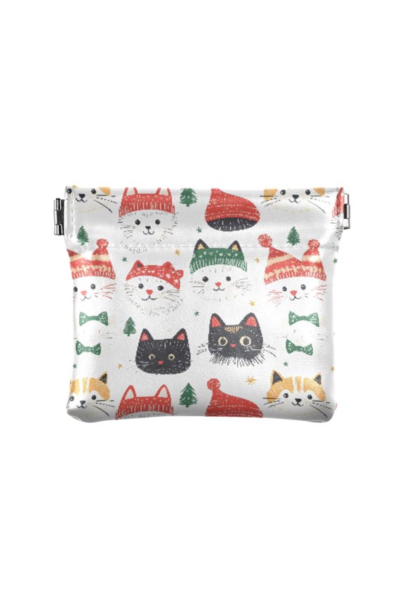 Women's Coin Purse Kitten Pattern Small Leather Zipperless Wallet Card Holder Keychain Essentials