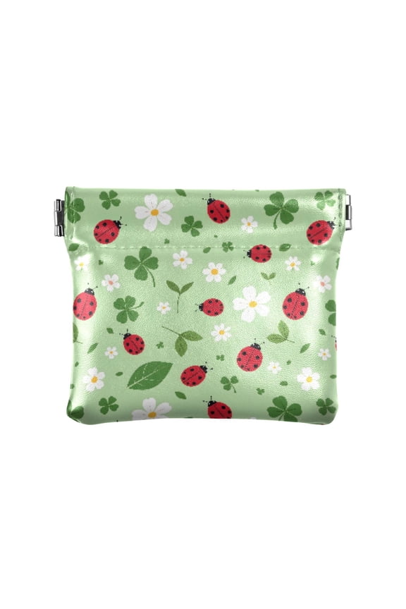Women's Coin Purse Ladybug Clover Flower Small Leather Zipperless Wallet Card Holder Keychain Essentials