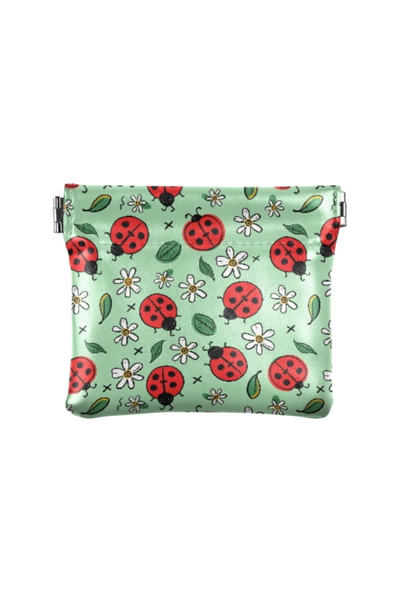 Women's Coin Purse Ladybug Flower Pattern Small Leather Zipperless Wallet Card Holder Keychain Essentials