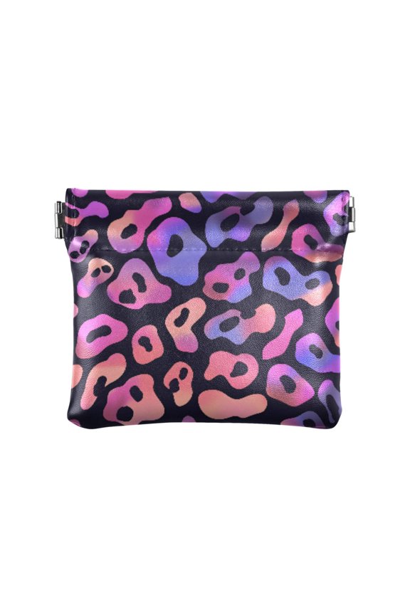 Women's Coin Purse Leopard Print Background Small Leather Zipperless Wallet Card Holder Keychain Essentials