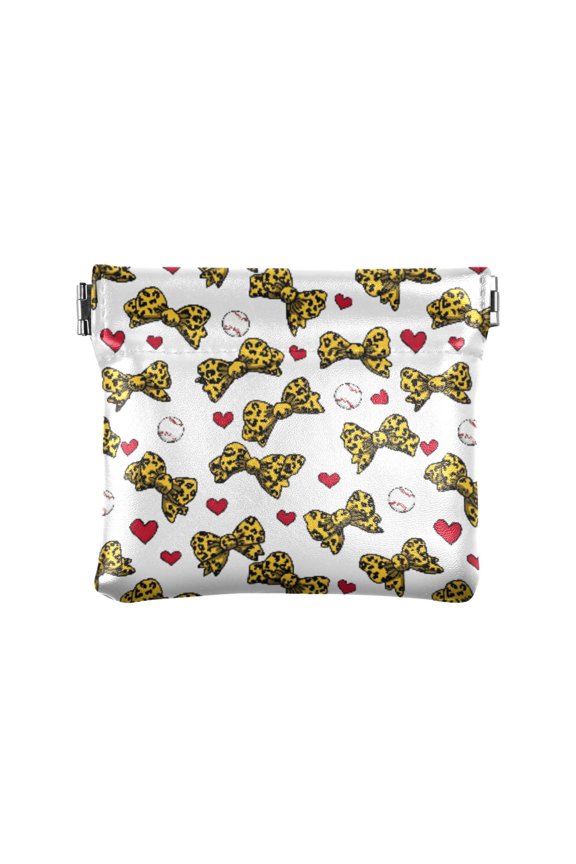 Women's Coin Purse Leopard Print Bowknot Pattern Small Leather Zipperless Wallet Card Holder Keychain Essentials