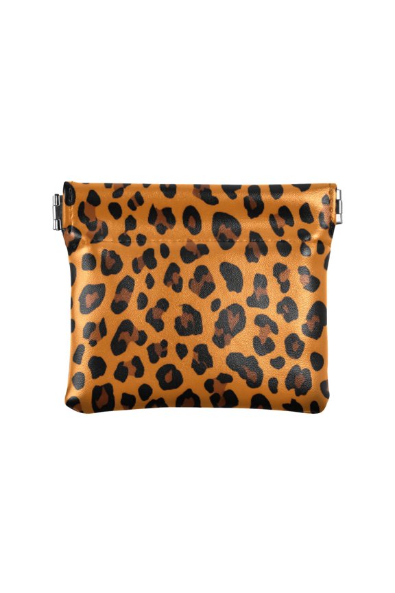Women's Coin Purse Leopard Print Design Small Leather Zipperless Wallet Card Holder Keychain Essentials
