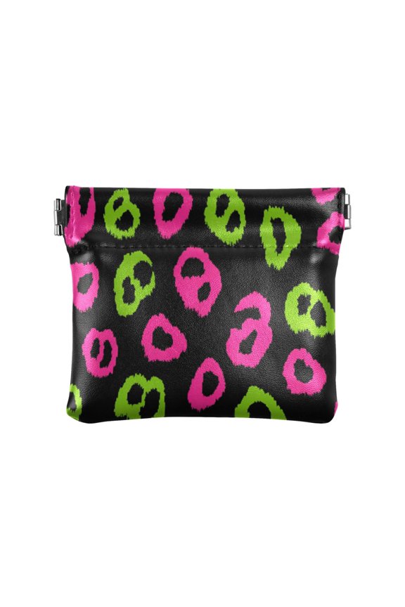 Women's Coin Purse Leopard Print Pattern Small Leather Zipperless Wallet Card Holder Keychain Essentials