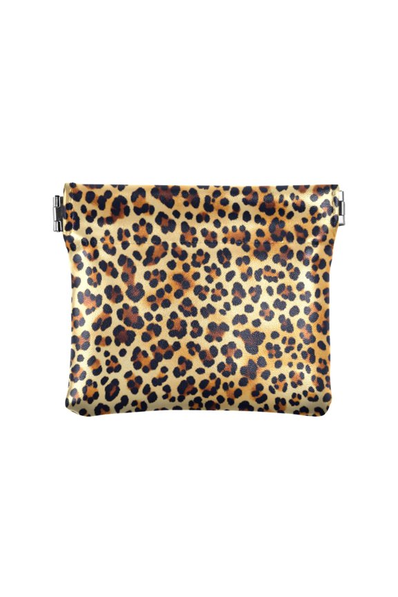 Women's Coin Purse Leopard Print Pattern Small Leather Zipperless Wallet Card Holder Keychain Essentials