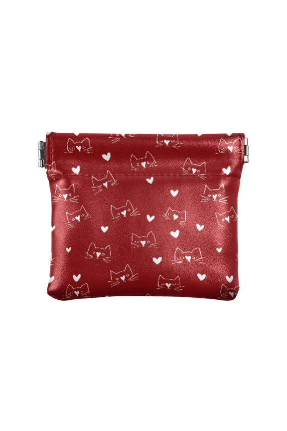 Women's Coin Purse Line Kitten Heart Small Leather Zipperless Wallet Card Holder Keychain Essentials