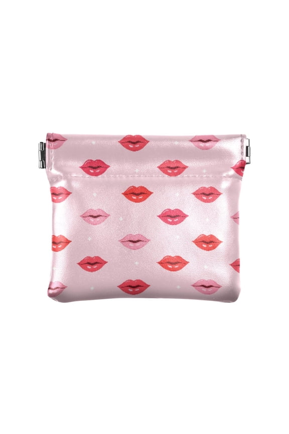 Women's Coin Purse Lips Pattern Small Leather Zipperless Wallet Card Holder Keychain Essentials
