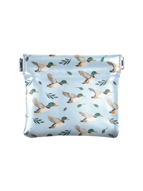 Women's Coin Purse Mallard Ducks Leaves Pattern Small Leather Zipperless Wallet Card Holder Keychain Essentials