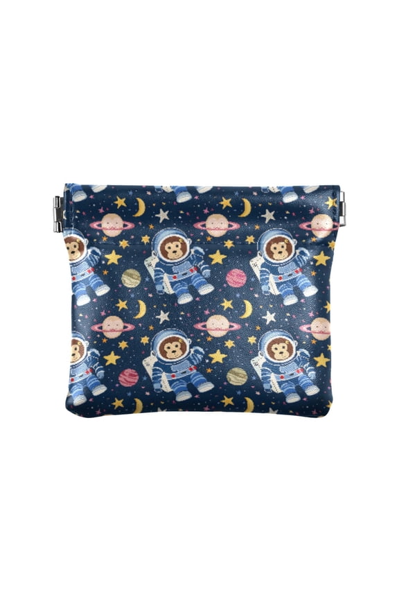 Women's Coin Purse Monkey Astronaut Pattern Small Leather Zipperless Wallet Card Holder Keychain Essentials