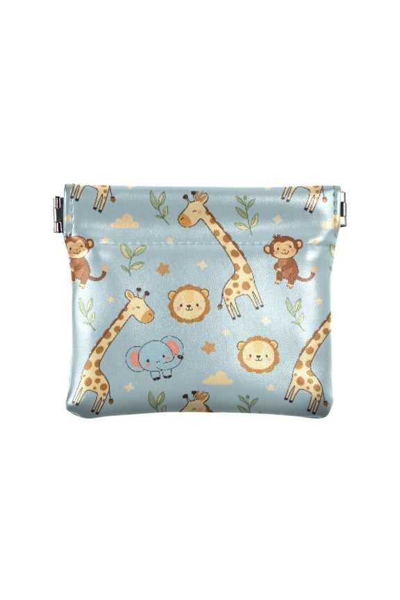 Women's Coin Purse Monkey Elephant Giraffe Pattern Small Leather Zipperless Wallet Card Holder Keychain Essentials