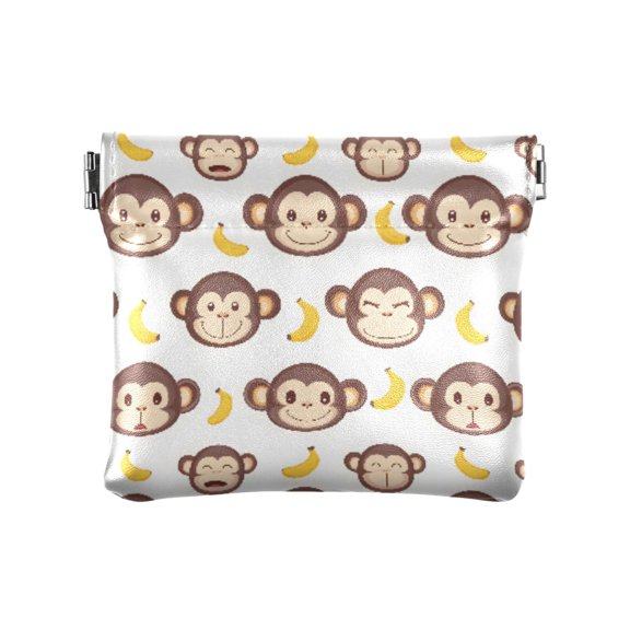 Women's Coin Purse Monkey Face Banana Pattern Small Leather Zipperless Wallet Card Holder Keychain Essentials