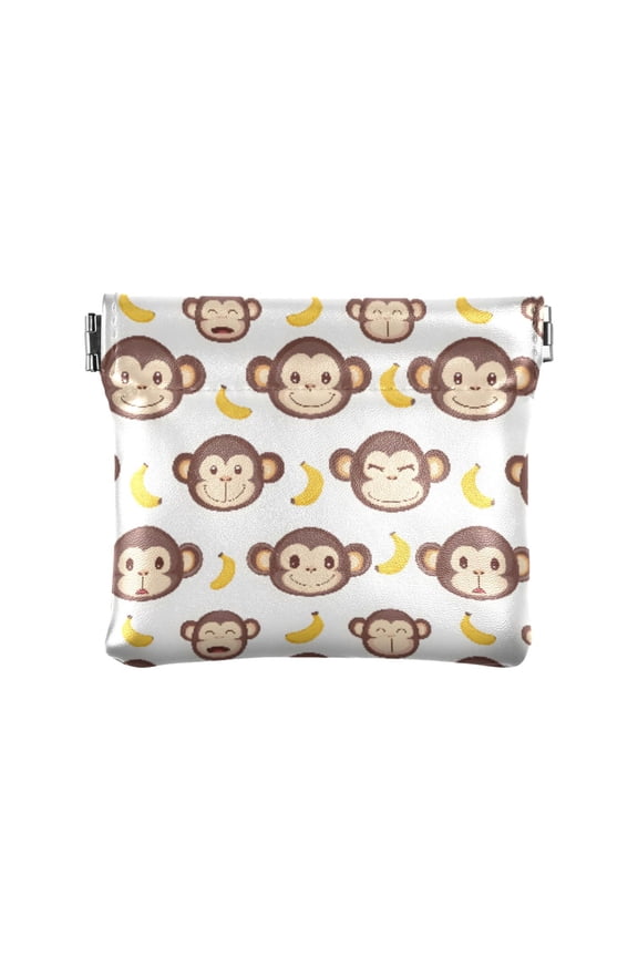 Women's Coin Purse Monkey Face Banana Pattern Small Leather Zipperless Wallet Card Holder Keychain Essentials