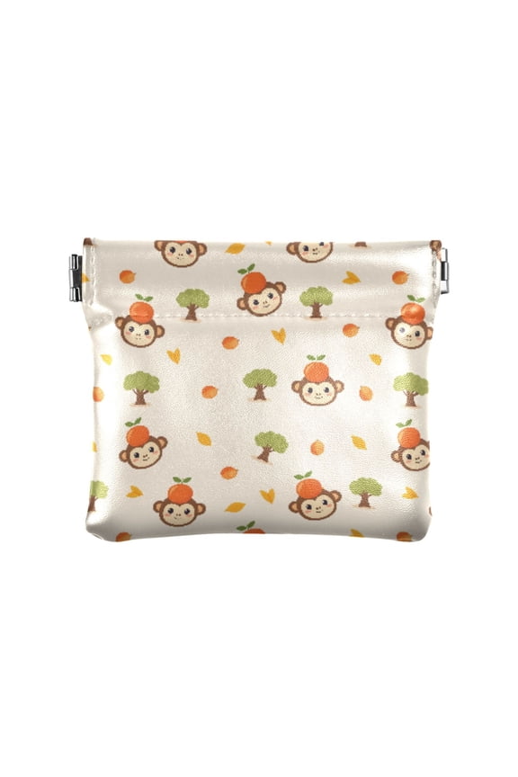 Women's Coin Purse Monkey Orange Pattern Small Leather Zipperless Wallet Card Holder Keychain Essentials