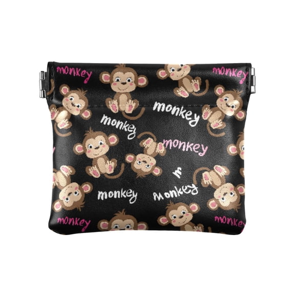 Women's Coin Purse Monkey Pattern Small Leather Zipperless Wallet Card Holder Keychain Essentials