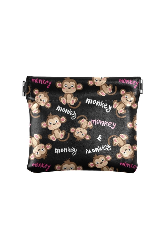 Women's Coin Purse Monkey Pattern Small Leather Zipperless Wallet Card Holder Keychain Essentials