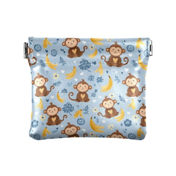 Women's Coin Purse Monkey Yellow Banana Pattern Small Leather Zipperless Wallet Card Holder Keychain Essentials