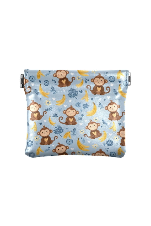 Women's Coin Purse Monkey Yellow Banana Pattern Small Leather Zipperless Wallet Card Holder Keychain Essentials