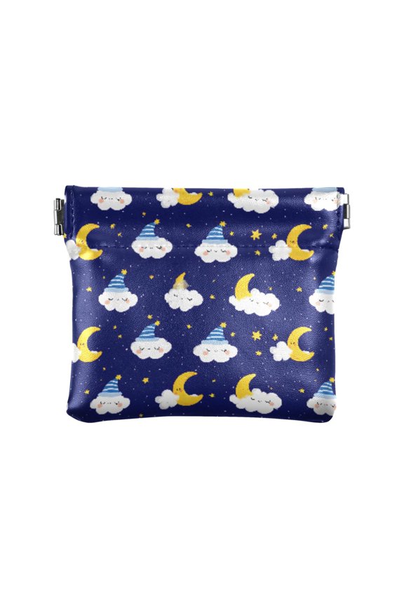 Women's Coin Purse Moon Cloud Pattern Small Leather Zipperless Wallet Card Holder Keychain Essentials