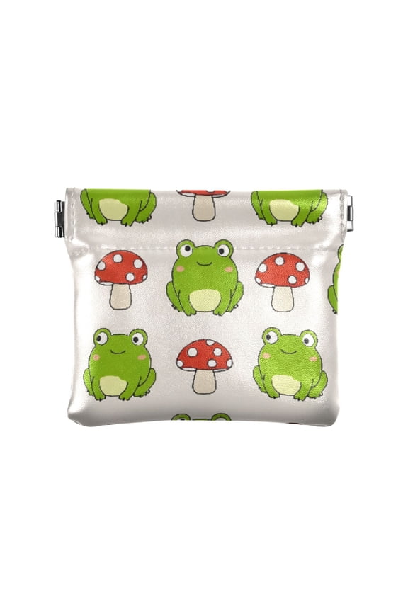 Women's Coin Purse Mushroom Frog Pattern Small Leather Zipperless Wallet Card Holder Keychain Essentials