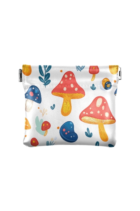 Women's Coin Purse Mushroom Pattern Small Leather Zipperless Wallet Card Holder Keychain Essentials