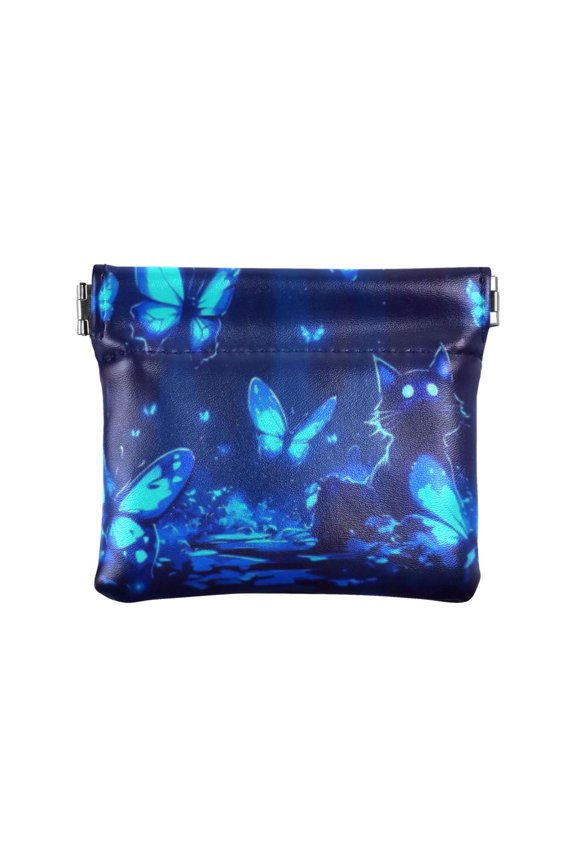 Women's Coin Purse Mysterious Cat and Butterfly Small Leather Zipperless Wallet Card Holder Keychain Essentials