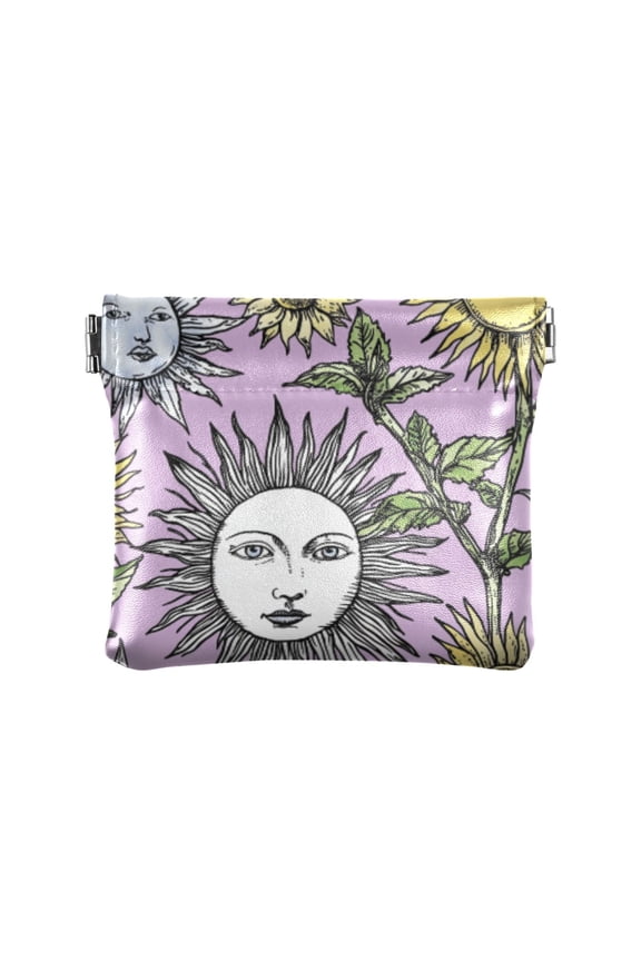 Women's Coin Purse Mysterious Sunflower Series Small Leather Zipperless Wallet Card Holder Keychain Essentials