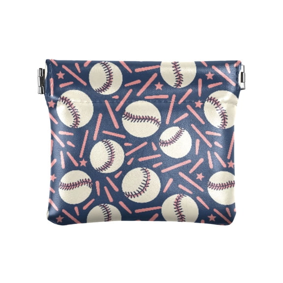 Women's Coin Purse Navy Baseball Confetti Pattern Small Leather Zipperless Wallet Card Holder Keychain Essentials