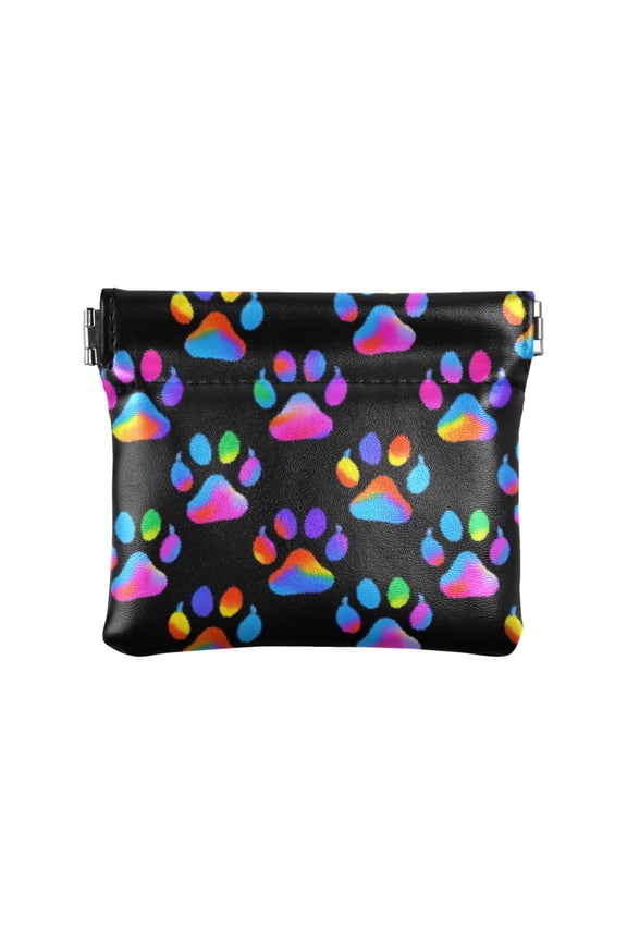 Women's Coin Purse Neon Dog Paw Pattern Small Leather Zipperless Wallet Card Holder Keychain Essentials