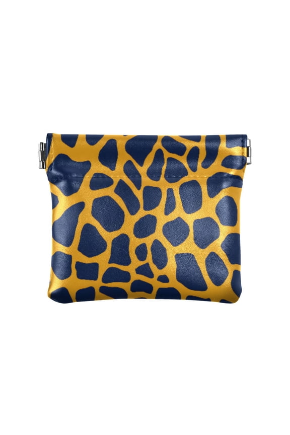 Women's Coin Purse Orange Giraffe Pattern Small Leather Zipperless Wallet Card Holder Keychain Essentials
