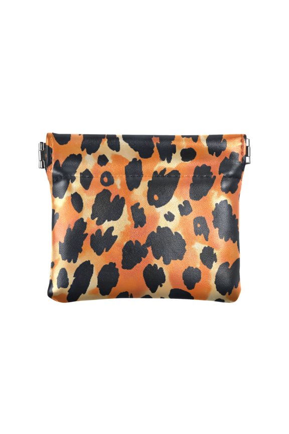 Women's Coin Purse Orange Leopard Print Small Leather Zipperless Wallet Card Holder Keychain Essentials