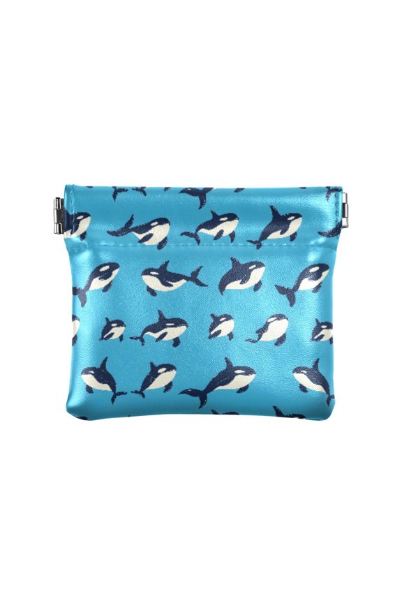 Women's Coin Purse Orca Blue Pattern Small Leather Zipperless Wallet Card Holder Keychain Essentials