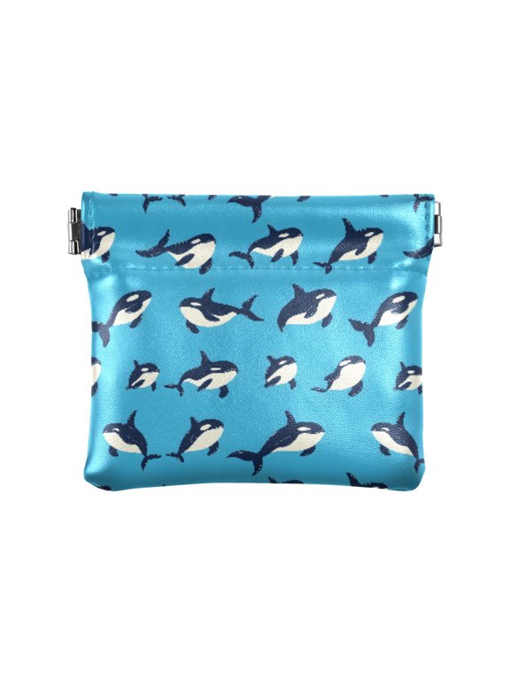 Women's Coin Purse Orca Blue Pattern Small Leather Zipperless Wallet Card Holder Keychain Essentials