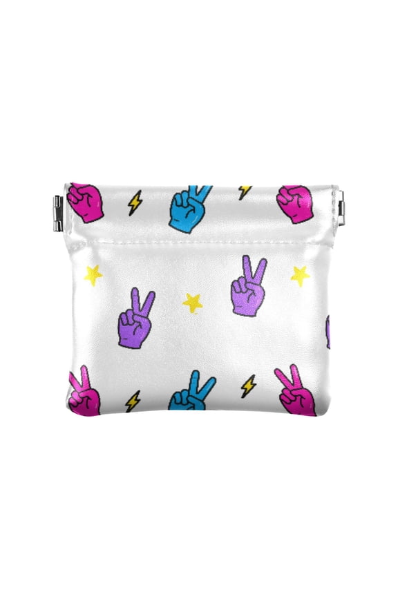 Women's Coin Purse Peace Symbol Lightning Pattern Small Leather Zipperless Wallet Card Holder Keychain Essentials