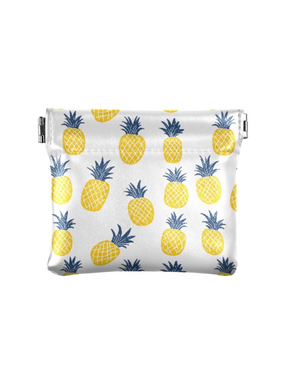 Women's Coin Purse Pineapple Pattern Small Leather Zipperless Wallet Card Holder Keychain Essentials