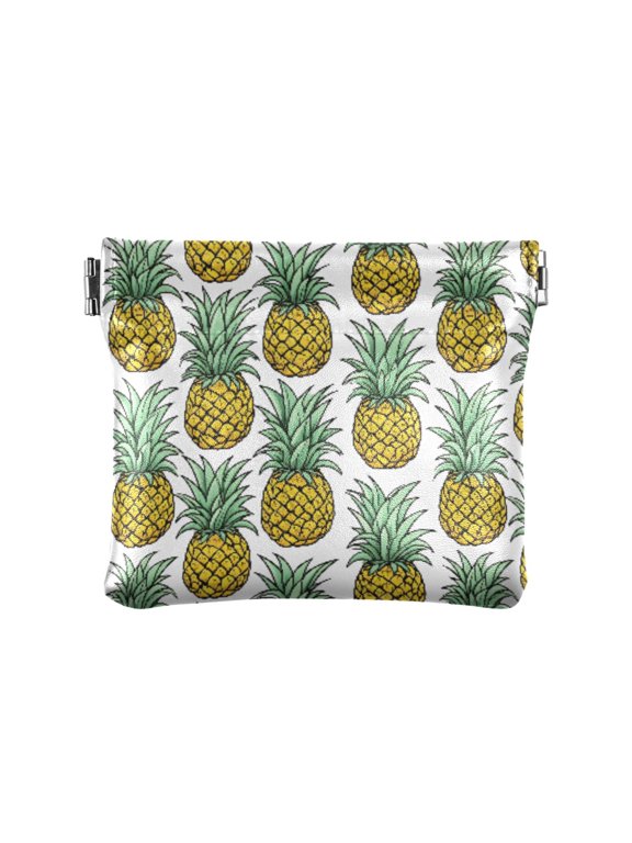 Women's Coin Purse Pineapple Pattern Small Leather Zipperless Wallet Card Holder Keychain Essentials